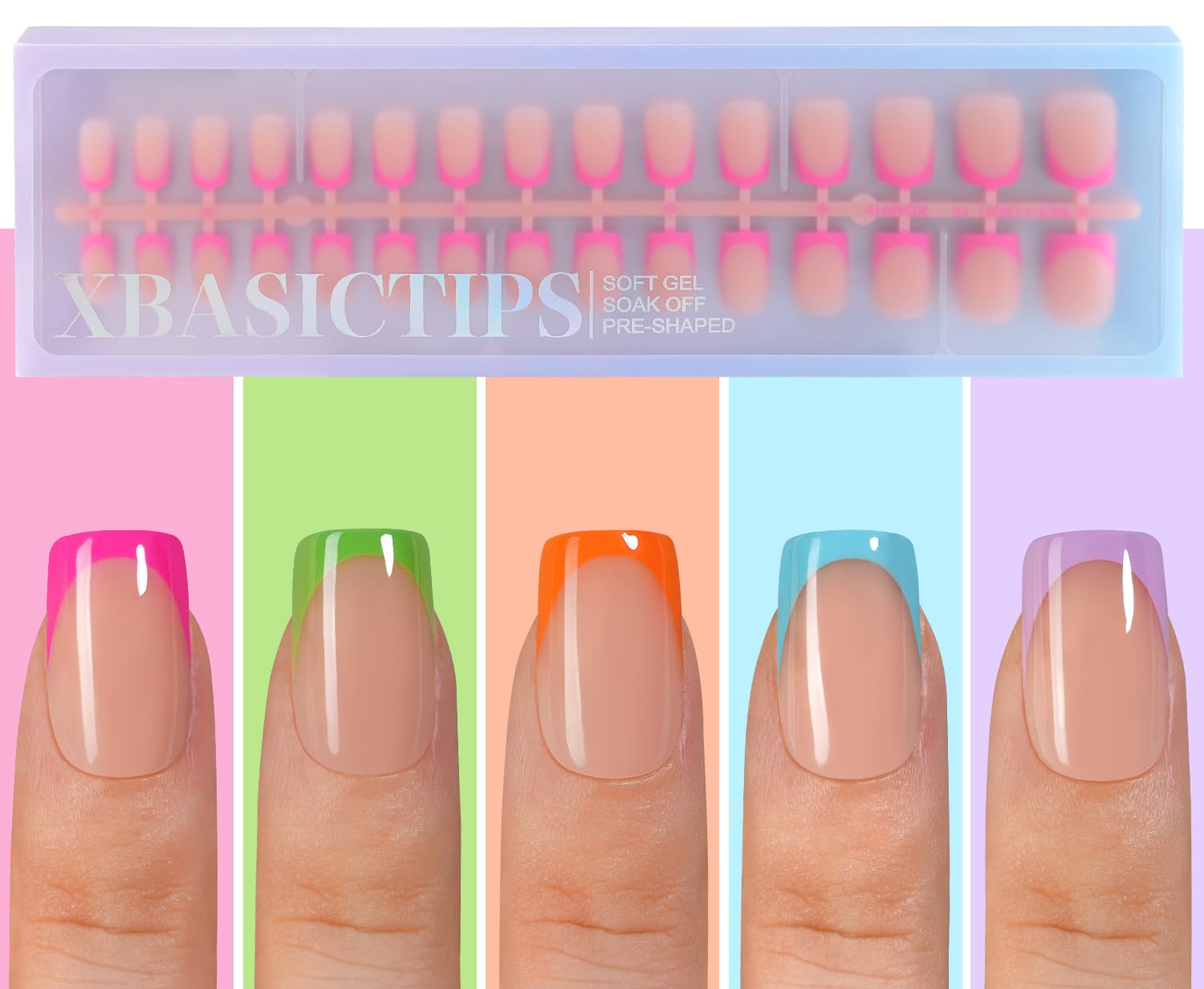 Misssix XBASICTIPS French Tip Press On Nails, 150 Pcs Short Square French Gel Nail Tips, Soft Gel Pre-shaped No File Need Fake Nails for Nail Art DIY Extension Designs, 15 Sizes